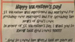 Lawsuit filed after teacher throws away child\'s Valentine\'s Day message with news of God\'s love to classmates