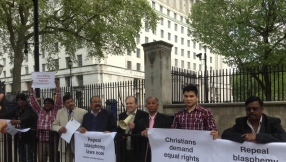 British Pakistani Christians protest blasphemy laws at Downing Street