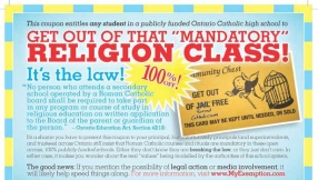 Secularist group give Catholic school students \'get out of religion class\' coupons