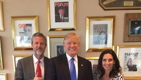 Jerry Falwell Jr. calls his critics \'hypocrites\' for judging his photo with Donald Trump with Playboy magazine cover in the background